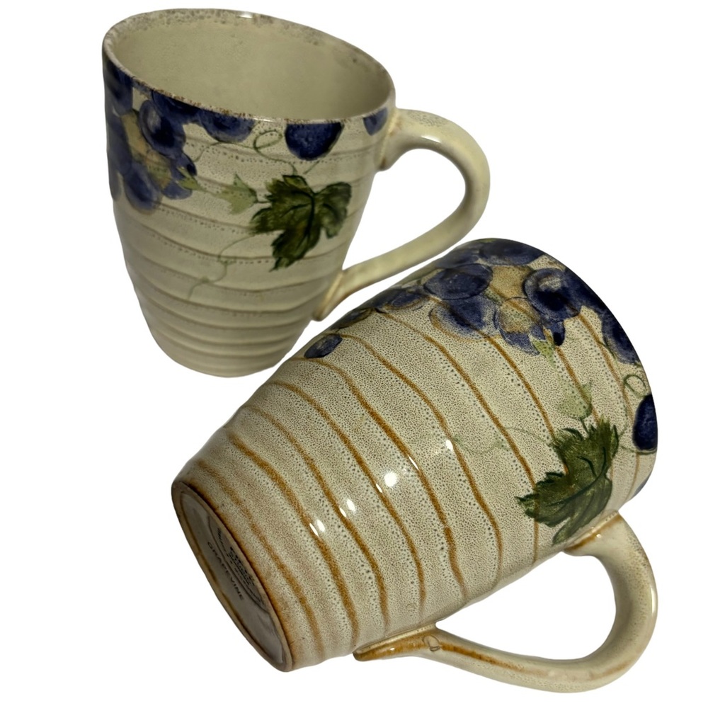 222 FIFTH STUDIO GRAPEVINE Replacement Coffee MUGS Tea CUPS LIKE NEW Tan Purple
